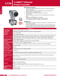 Thumbnail of document Data Sheet - WINSMART LY34 Differential Pressure Transmitter